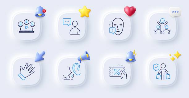istock Video conference, Whisper and Face attention line icons. For web app, printing. Vector 1616001503
