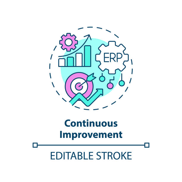 2D customizable continuous improvement line icon concept Editable continuous improvement icon concept, isolated vector, enterprise resource planning thin line illustration. medical continuous improvement stock illustrations
