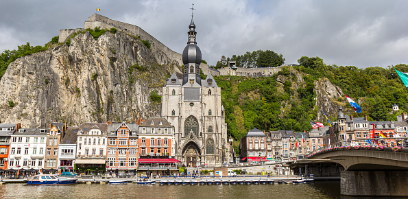 Panorama of the Notre Dame cathedral and citadel in Dinant, Belgium