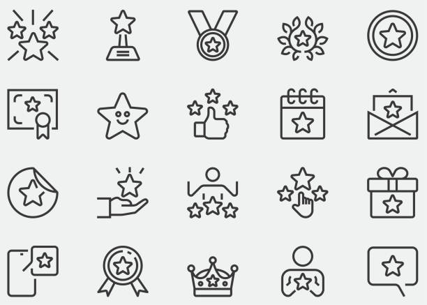 ilustrações de stock, clip art, desenhos animados e ícones de star rating, success, reward, prize, trophy, winner, gift, loyalty program, bonus, award, medal, crown, winners podium, congratulating, certificate, laurel wreath, ribbons, member and vip.line icons - thumbs up business occupation competition