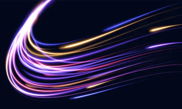 Vector illustration of Light trail wave, fire path trace line, car lights, optic fiber and incandescence curve twirl.