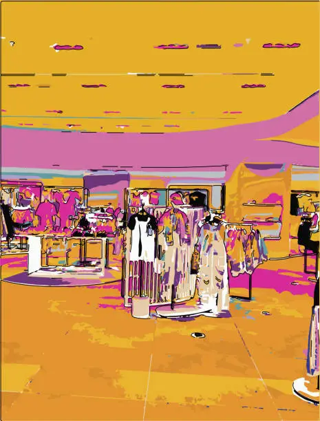 Vector illustration of Abstract art cartoon illustration clothing store scene pattern background