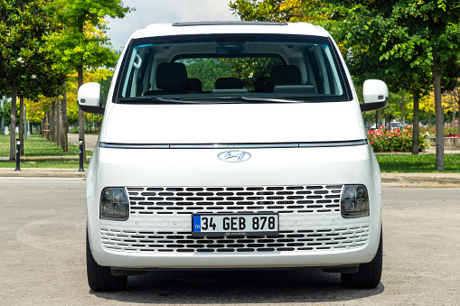 Side view of the white van with free space for your advertising