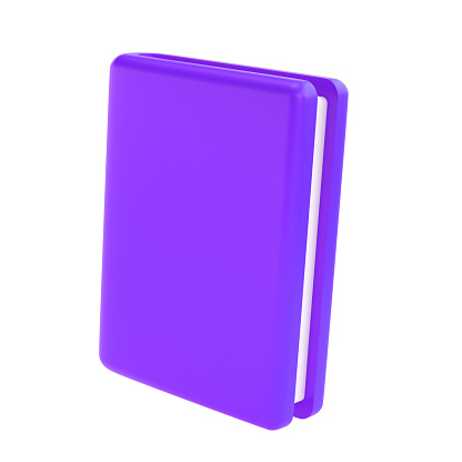 3d violet cute empty notepad book stationery for school isolated background with clipping path. Simple render illustration. Design element for posters, banners, calendar and greeting card.