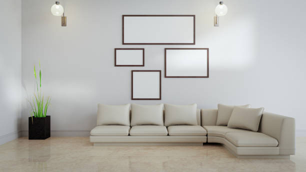 istock White living room with sofa. 3D illustration render interior. 1616136720