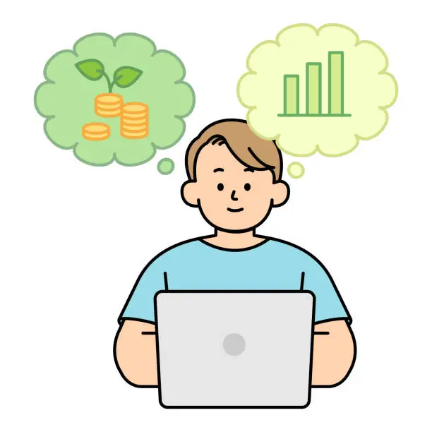 Vector illustration of Man studying about investments. investment concept illustrations. Simple Vector Illustration.