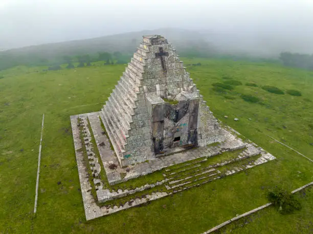 The pyramid of the Italians, in the Valley of Valdebezana in the port of Escudo Burgos, Spain. Mausoleum inaugurated in 1939 to house the corpses of the Italians who fell in the battle of Santander.