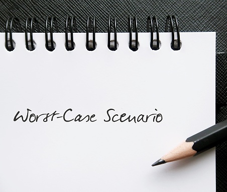 Pencil writing on notebook WORST-CASE SCENARIO, means preparing for most unpleasant or serious thing that could happen in a situation, and plan solutions if it happens