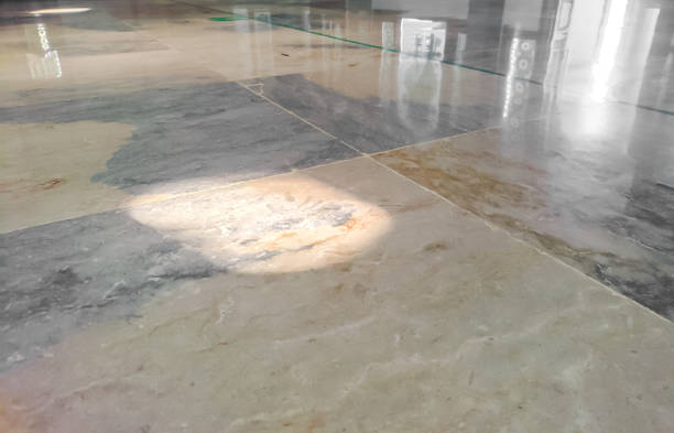 Floor tiling with Arabic geometric pattern. Stone mosaic background photo texture