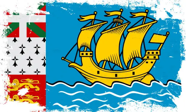 Vector illustration of Saint Pierre and Miquelon flag with brush paint textured isolated on white background