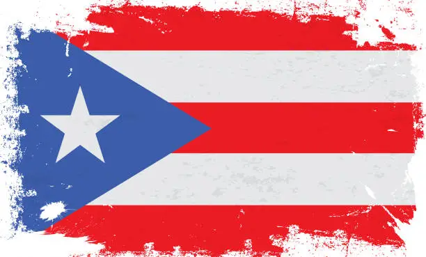 Vector illustration of Puerto Rico flag with brush paint textured isolated on white background