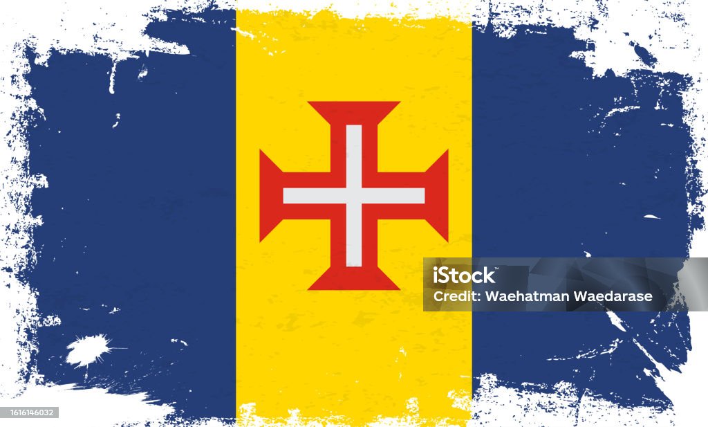 Madeiraflagge Mit Pinselfarbe Strukturiert Isoliert Auf Weißem