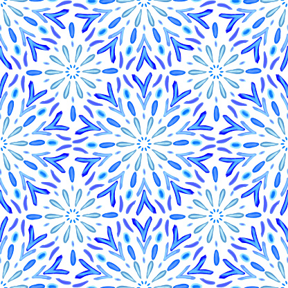 Blue Portuguese Azulejo Seamless Pattern. Moroccan Ceramic Tile. Vector Lisbon Arabic Floral Mosaic, Mediterranean Ornament.