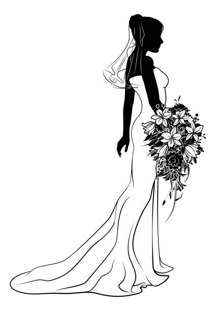 ilustrações de stock, clip art, desenhos animados e ícones de bride bridal wedding dress silhouette woman design - wedding bride wedding reception silhouette