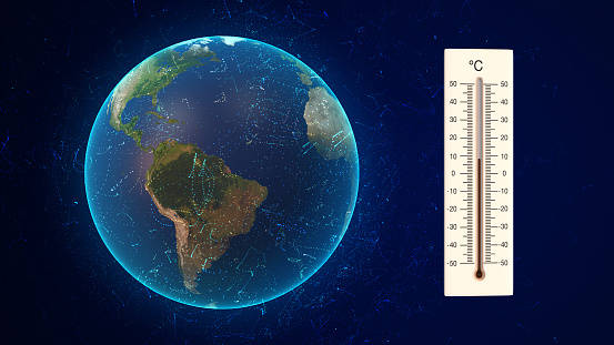 Global warming refers to the long-term increase in Earth's average surface temperature due to human activities, primarily the emission of greenhouse gases such as carbon dioxide (CO2), methane (CH4), and nitrous oxide (N2O) into the atmosphere.The interaction between the thermometer and the Earth graphic serves to visually represent the connection between increasing temperatures and the observable effects on our planet.