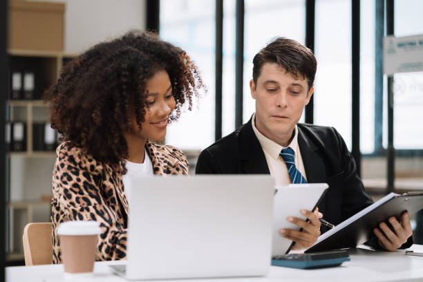 istock Business meeting account managers crew working search page on computer with new startup project. Idea presentation, analyze plans. 1616204425