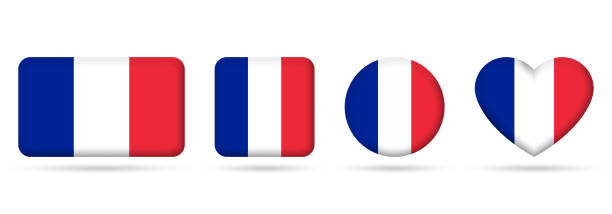 frankreich-flaggensymbol oder abzeichen-set. französisches quadrat, herz und kreis nationalsymbol oder banner. vektor-illustration. - 11829 stock-grafiken, -clipart, -cartoons und -symbole