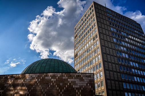 Low Angle View Of Nicolaus Copernicus Planetarium And Plarrerhochhaus In Nürnberg Germany