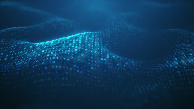 Technology digital binary code wave blue background