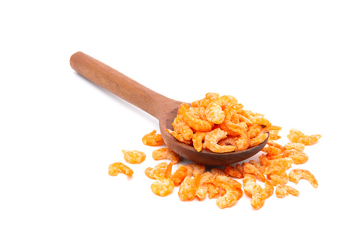 natural seafood dried shrimp Traditional orange red color isolated on white background.