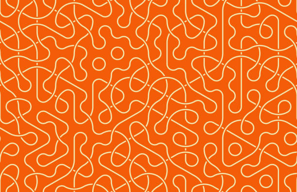 nahtloses muster aus gewebten linien auf orangefarbenem hintergrund. sechseckiges truchet-design. - geometrische-formen stock-grafiken, -clipart, -cartoons und -symbole