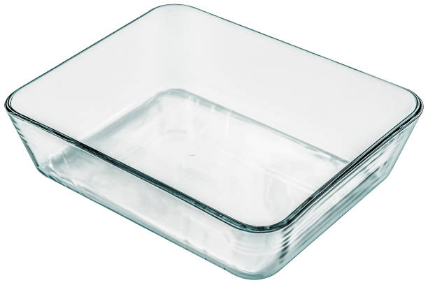 Large Empty Rounded Rectangle Clear Glass Baking Dish Isolated on White Background stock photo