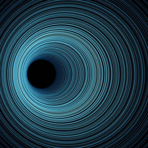 Vector illustration of Slim light blue circles forming cave, turning left. 3D Vector