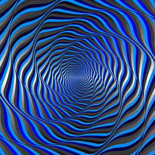 Vector illustration of Polygons with rounded corners. blue tunnel spinning and turning. 3D vector pattern, with reflections.