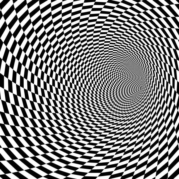 Vector illustration of Checked round tunnel turning and spinning.