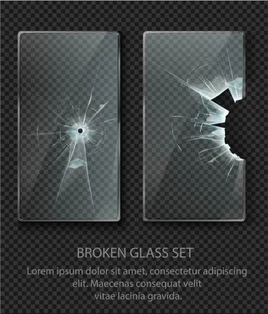 Vector illustration of Glass framework, broken glass set. Vector illustration