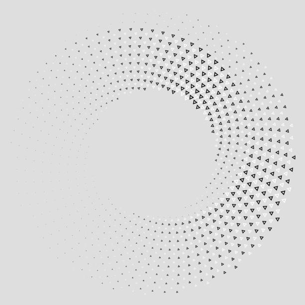 ein spiralförmiges muster aus schwarzen und weißen dreiecken vor weißem hintergrund, das eine optische täuschung erzeugt, die aus der ferne betrachtet sichtbar wird. - olaser stock-grafiken, -clipart, -cartoons und -symbole