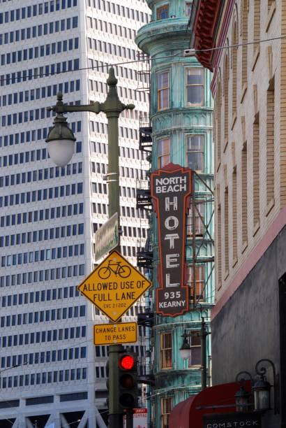 San Francisco, CA, 09-29-2011
close-up on old facade of Sentinel Building and modern facade of Transamerica Pyramid Building on Columbus Avenue