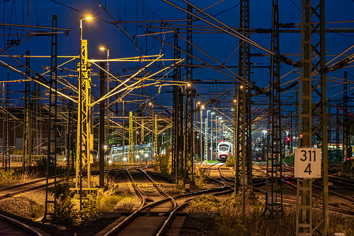 Railroad tracks in the night, Germany Leipzig