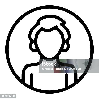 istock Boy in circle line icon, online education concept, Boy avatar profile picture sign on white background, Male silhouette icon in outline for mobile web design. Vector graphics. 1616442180