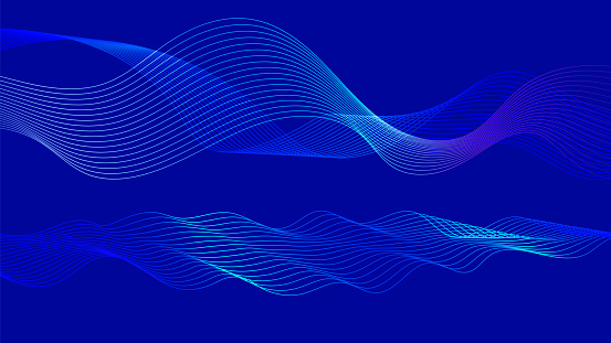 Modern blue liquid wave line particle technology abstract background