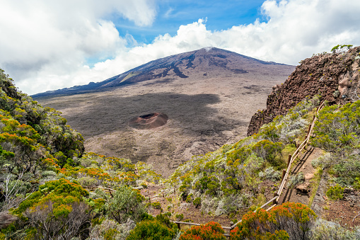View of Piton de la Fournaise volcano, National Park at Reunion Island