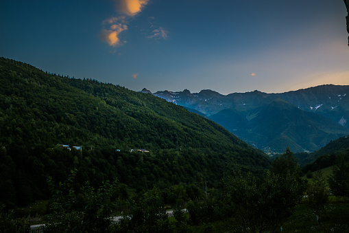 Evening view on caucasus mountains , Becho,  Svaneti,  Georgia