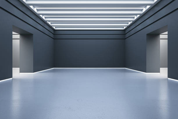 istock Modern concrete gallery interior with mock up place on wall and arches. 3D Rendering. 1616523441