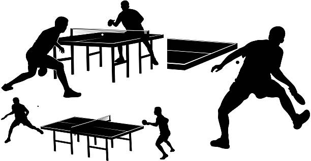 ilustrações de stock, clip art, desenhos animados e ícones de ténis de mesa-silhuetas - table tennis