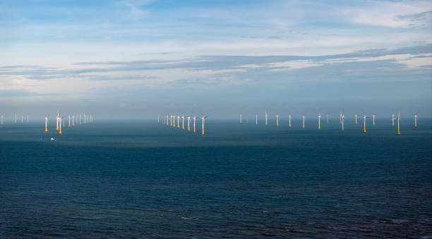 istock Wind farm on the blue sea 1616573378