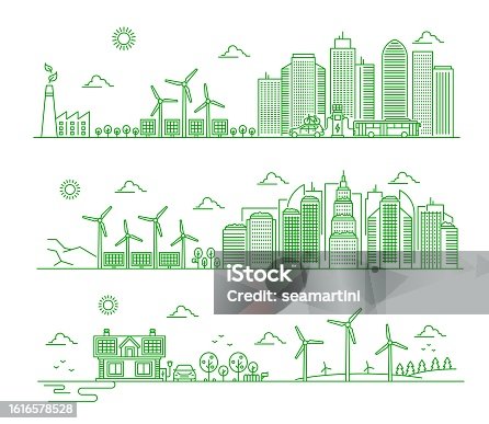 istock Eco city landscape outline panoramic concept 1616578528