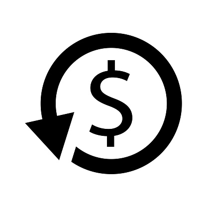 Dollar symbol in circular arrow. Chargeback, refunds icon. Money return icon. Cashback, exchange icon. Vector illustration. EPS 10. Stock image.