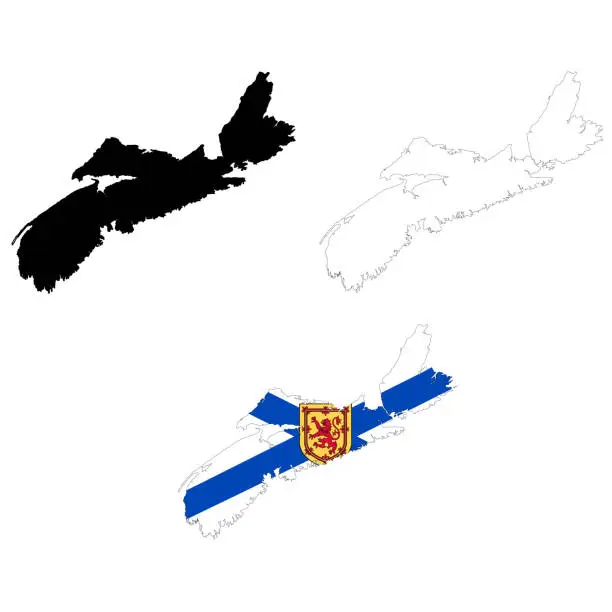 Vector illustration of Nova Scotia flag map. Outline map of Nova Scotia sign. Nova Scotia Map icon. flat style.