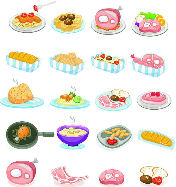 иллюстрация изолированных набор продуктов - computer graphic meat barbecue chicken food stock illustrations