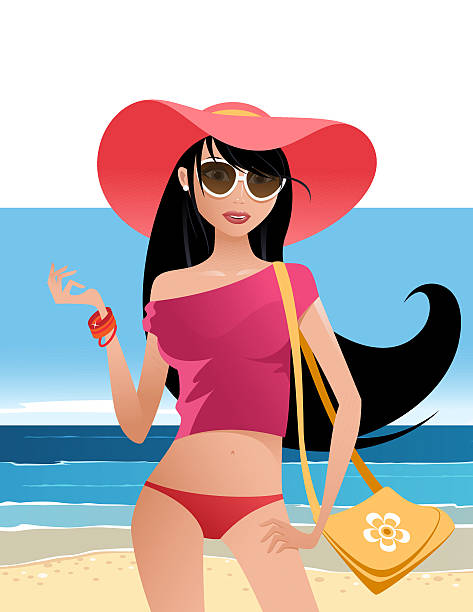 여름 여자아이 - women summer hat tinted sunglasses stock illustrations