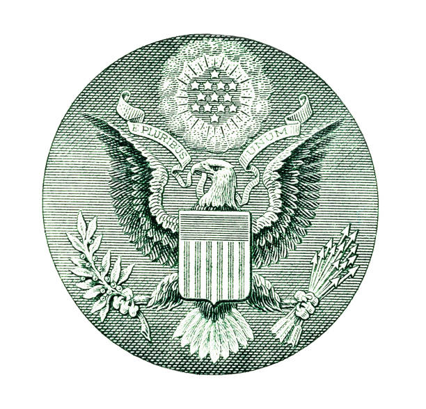 米国の1ドル紙幣から切り取られた米国の国璽 - 国璽 ストックフォトと画像