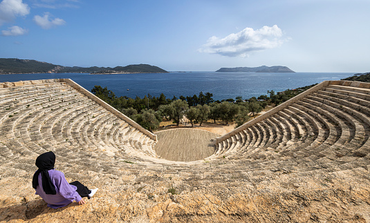 Antiphellos was one of the oldest settlements in the Antalya region and was an important Lycian port city. This Hellenistic amphitheatre, which was restored in 2008, is located 500 metres from the centre of the city Kas. Antalya, Turkey