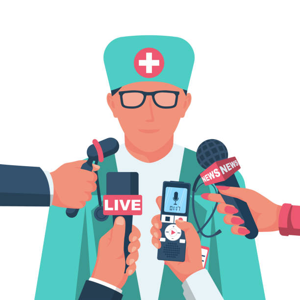 istock Press interview with medical doctor. Medical Conference. Doctor reporting. 1616612061
