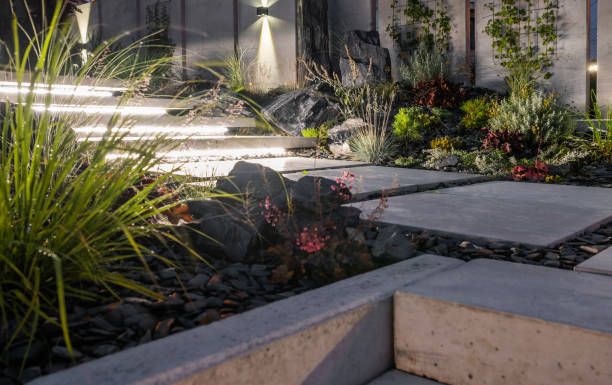 istock Rockery Garden with LED Lighting Installed Under Concrete Stairs 1616630910