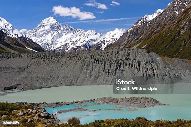 Alpine Peaks Above A Glacial Lake And Moraine Stock Photo - Download Image Now - Awe, Beauty In Nature, Eroded